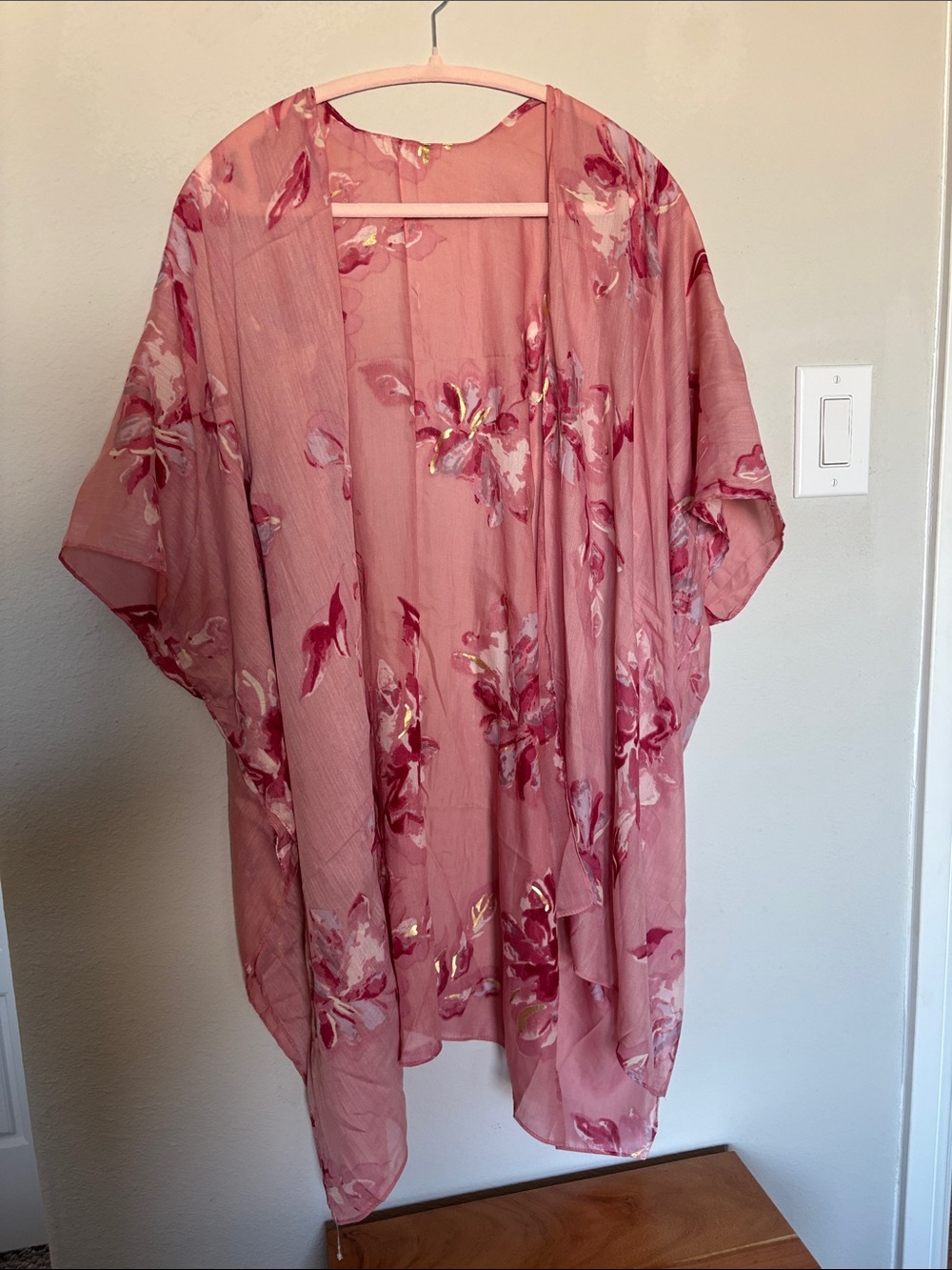 Pink Floral Sheer Kimono Cover-Up